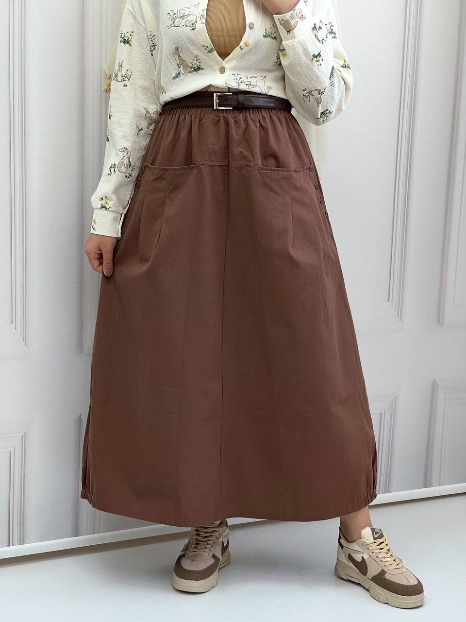 دامن کتان بلند کد 3771