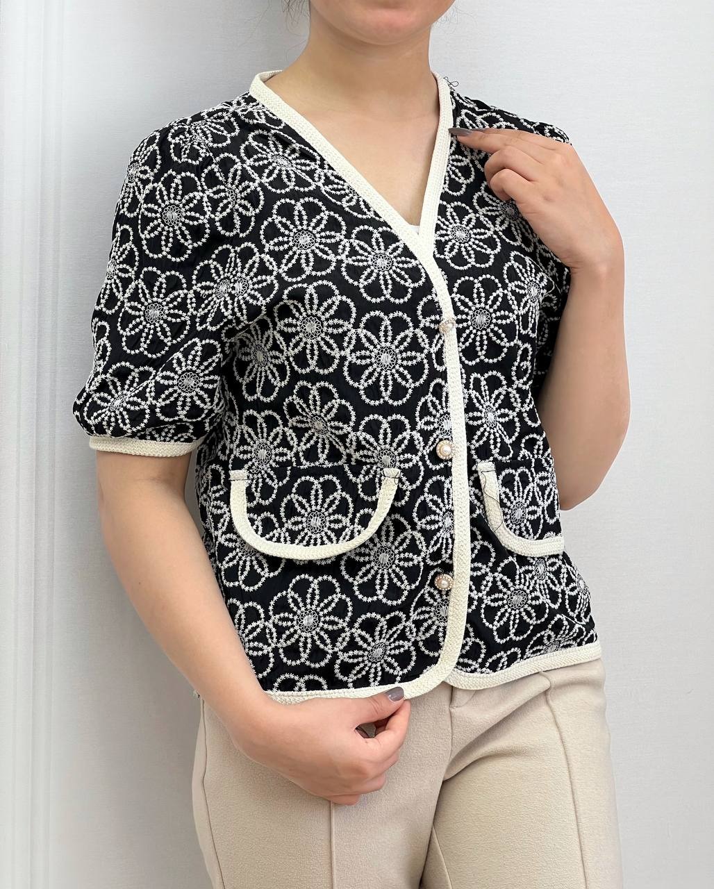 شومیز جلو دکمه تمام گلدوزی کد 3775