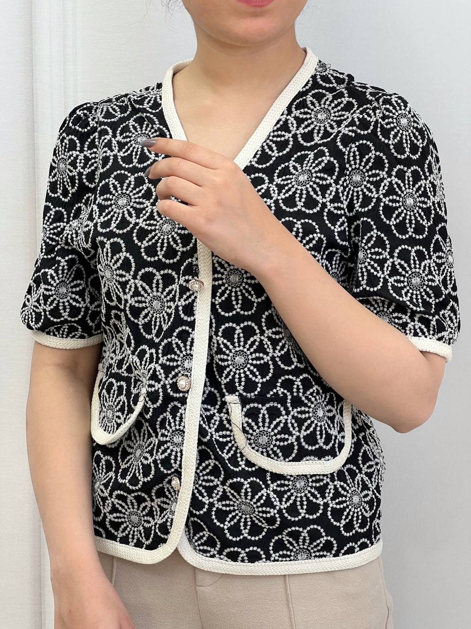 شومیز جلو دکمه تمام گلدوزی کد 3775