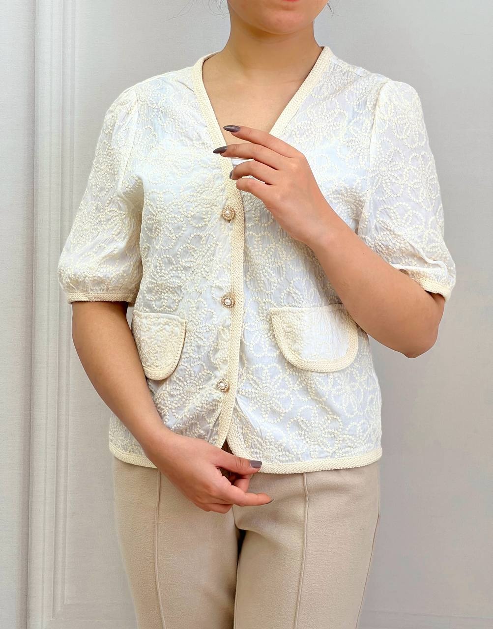 شومیز جلو دکمه تمام گلدوزی کد 3775