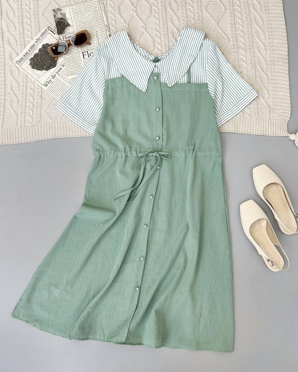 پیراهن کرپ نخ کمر گتر بلند کد 3781