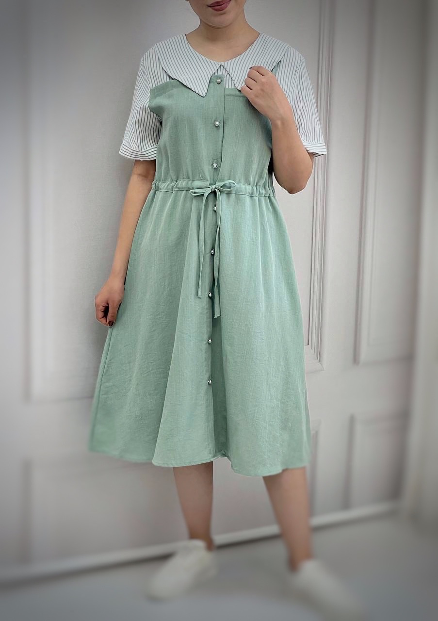 پیراهن کرپ نخ کمر گتر بلند کد 3781