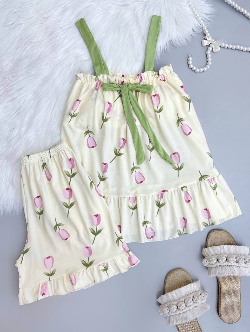 ست تاپ و شلوارک نخ و پنبه کد 3783