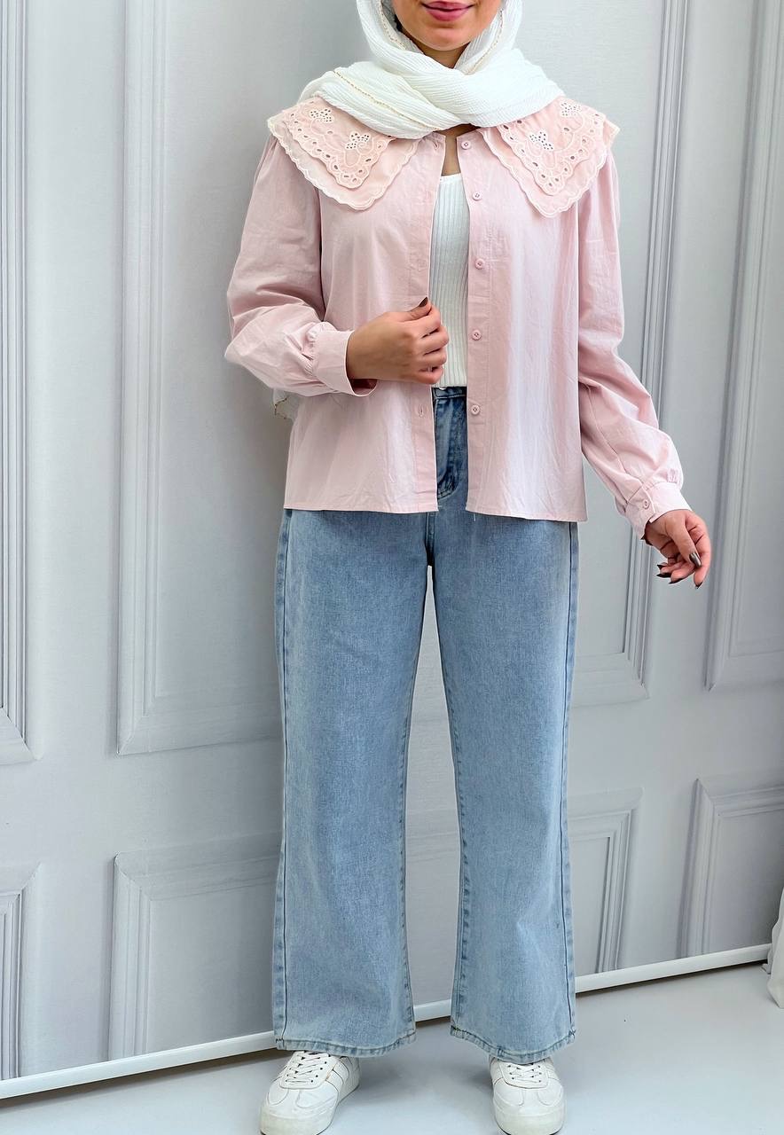 شومیز یقه خامه دوزی کتان نخ کد 3786