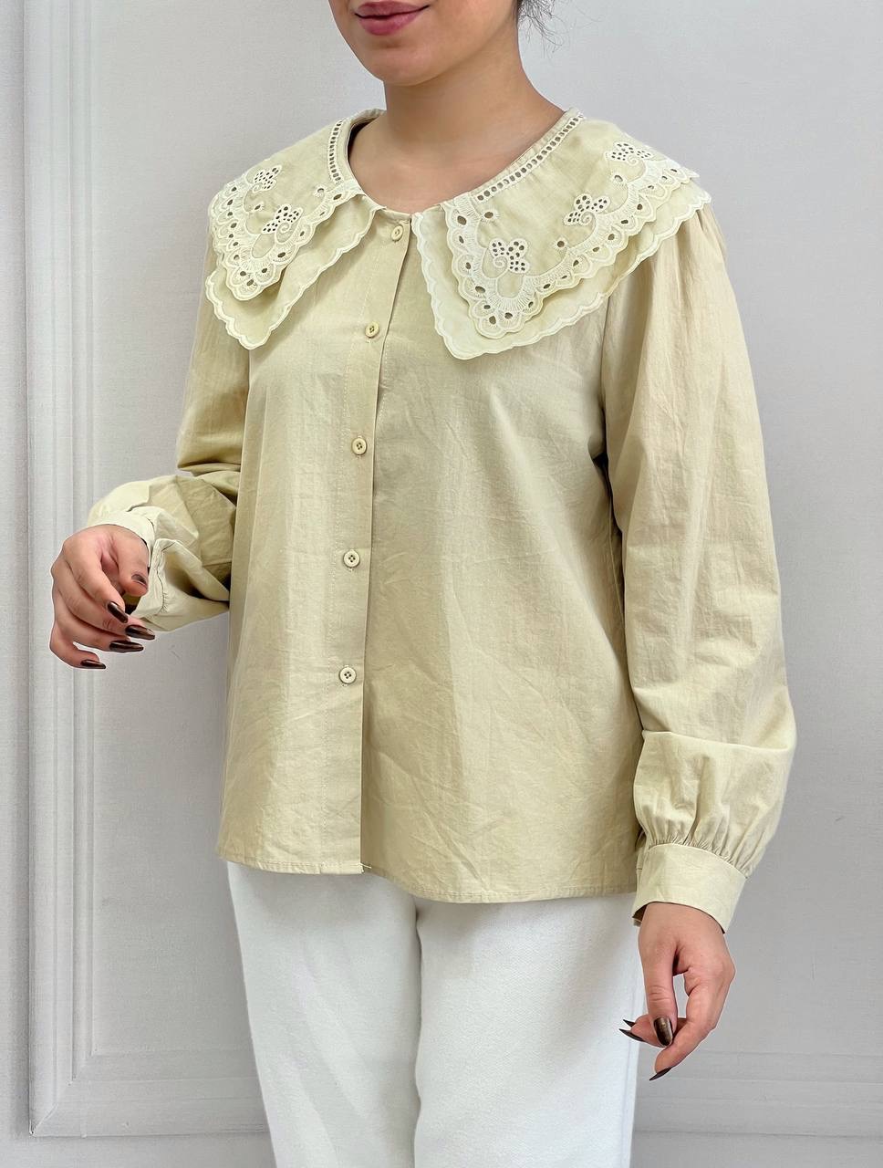 شومیز یقه خامه دوزی کتان نخ کد 3786