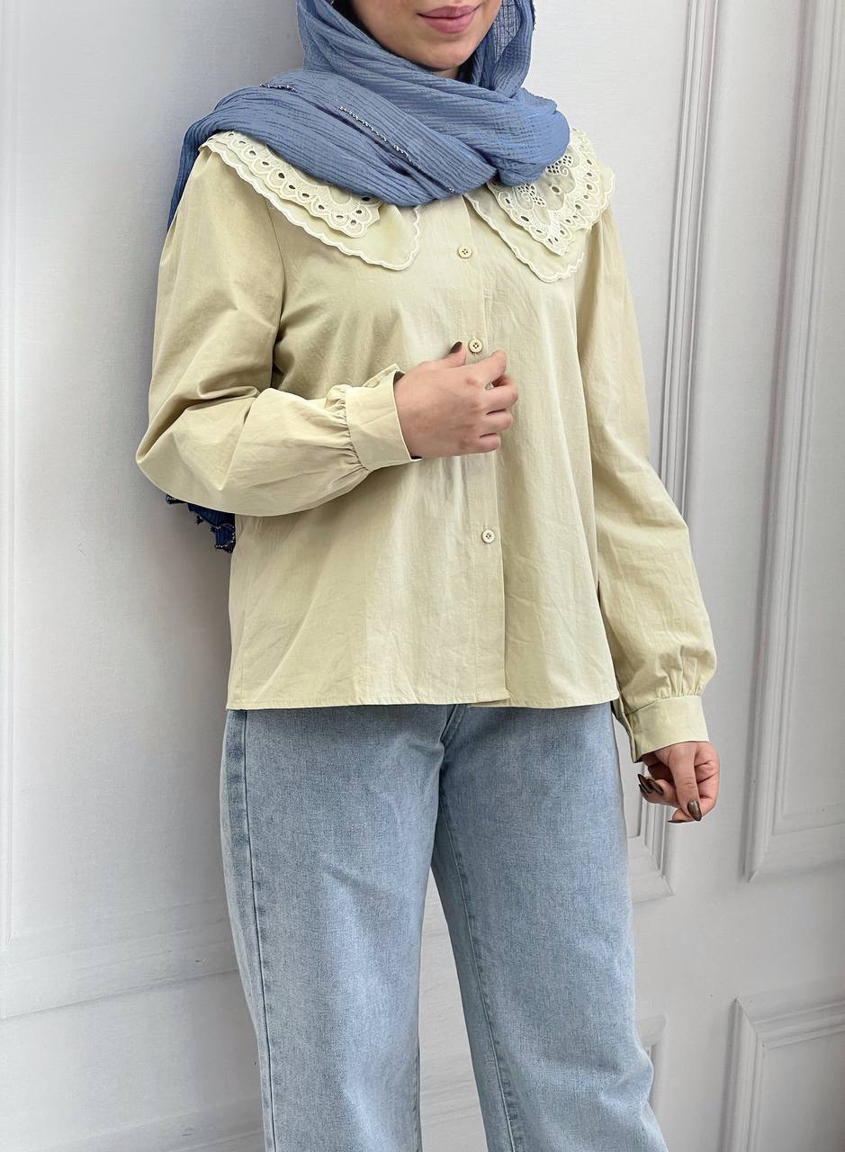 شومیز یقه خامه دوزی کتان نخ کد 3786