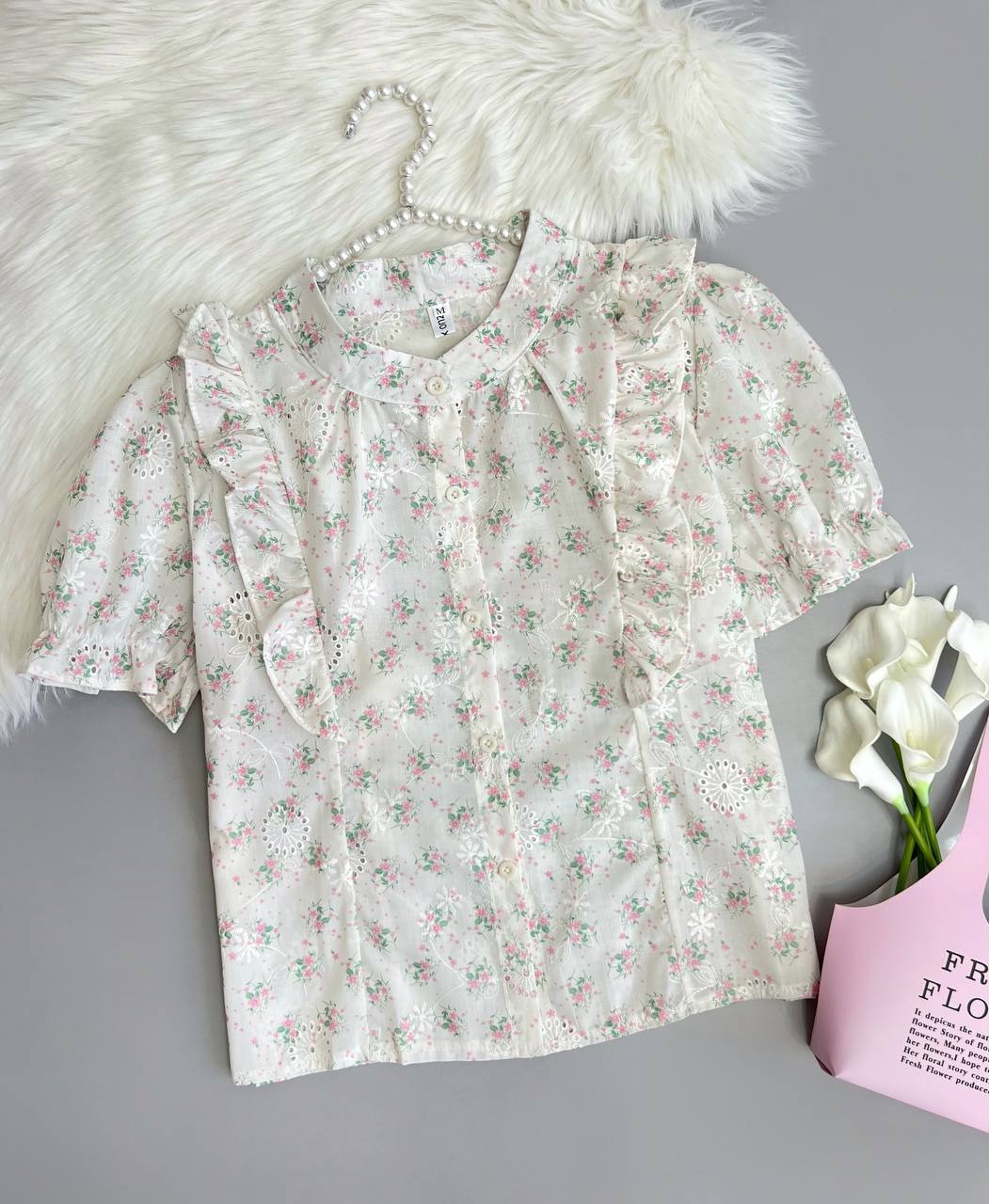 شومیز خامه دوزی گل برجسته کد 3790