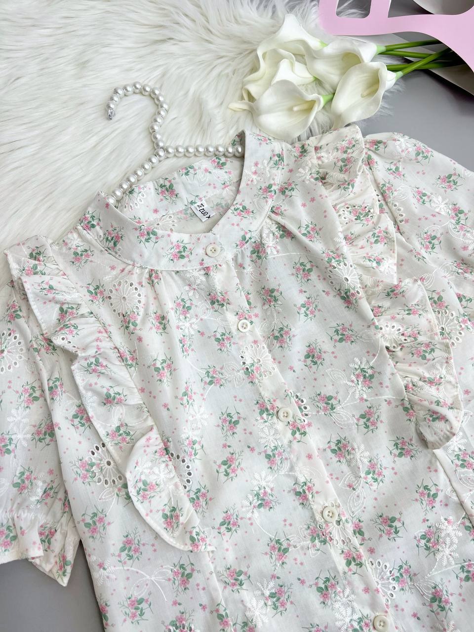 شومیز خامه دوزی گل برجسته کد 3790