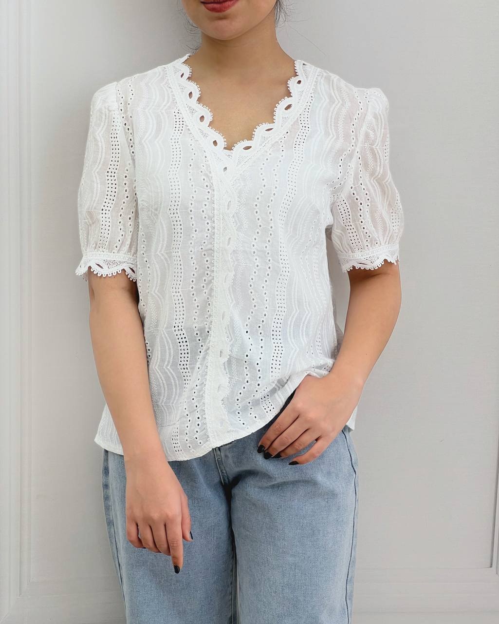 شومیز خامه دوزی سفید کد 3791