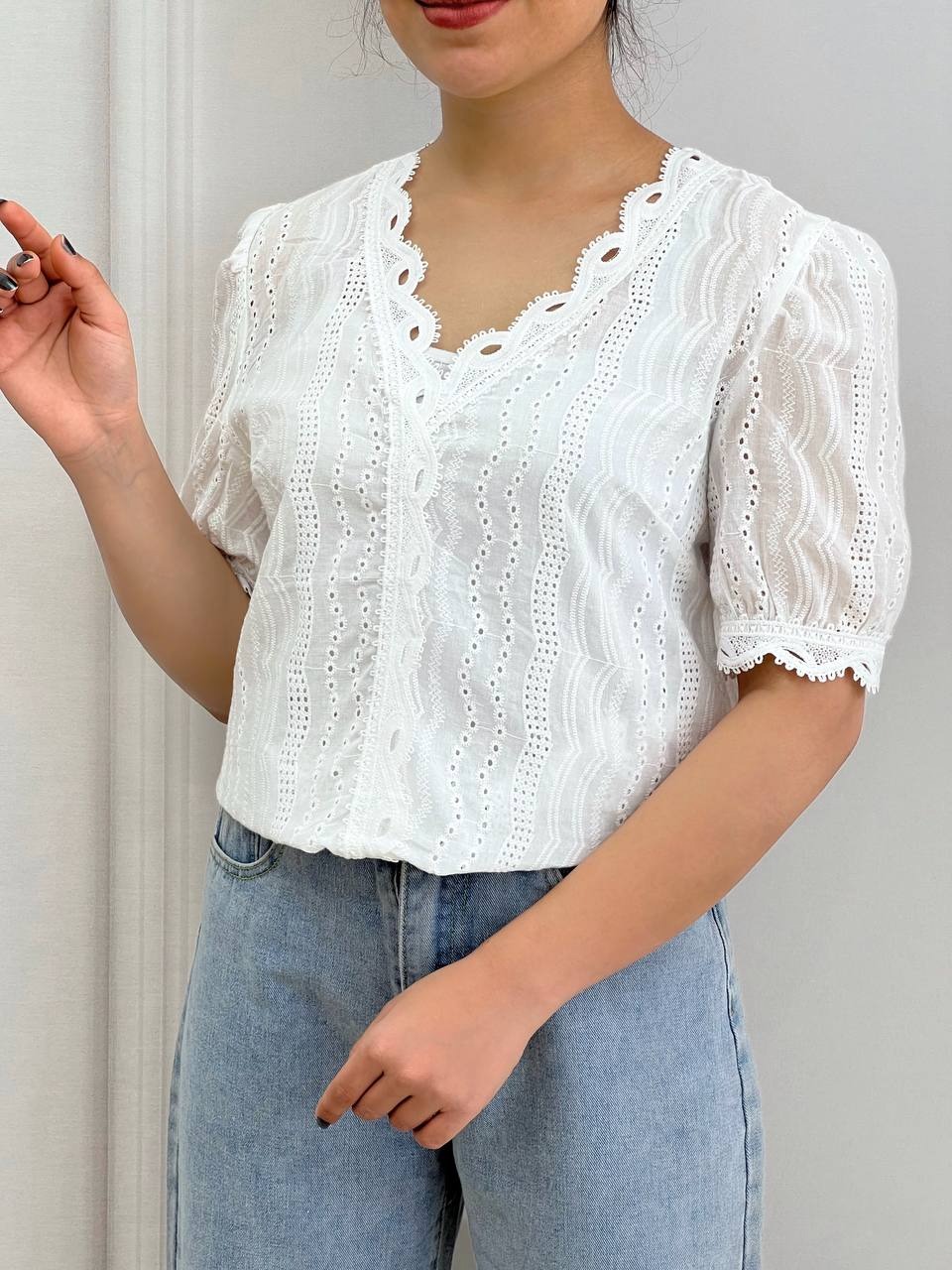 شومیز خامه دوزی سفید کد 3791