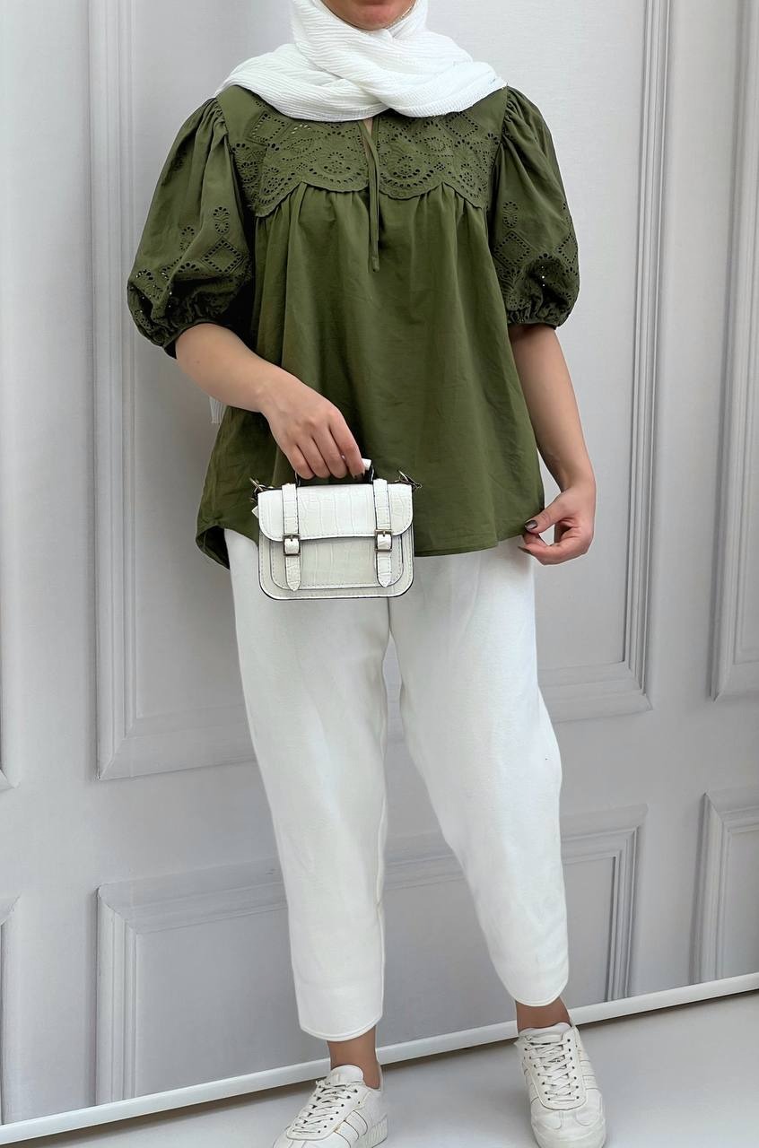 شومیز خامه دوزی سبز کد 3792