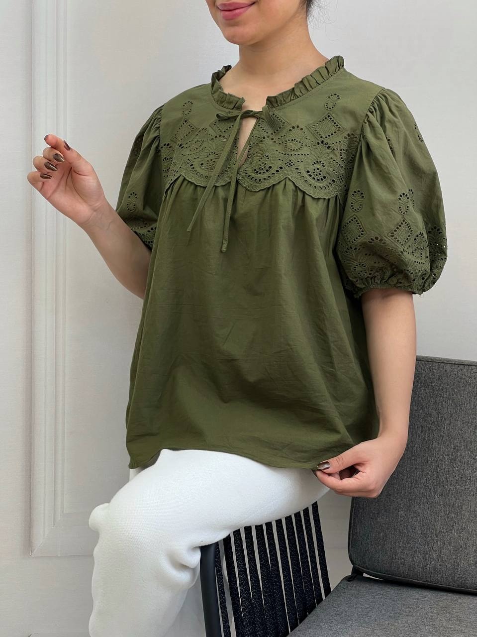 شومیز خامه دوزی سبز کد 3792