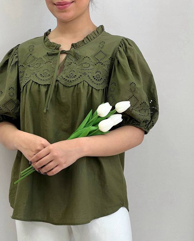 شومیز خامه دوزی سبز کد 3792