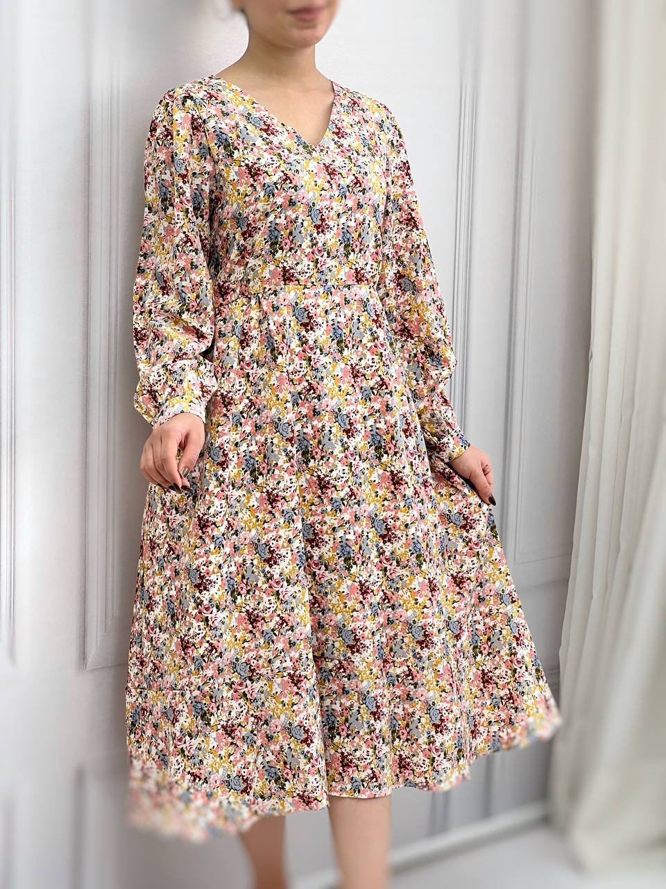 پیراهن گلدار تکرنگ کد 3796