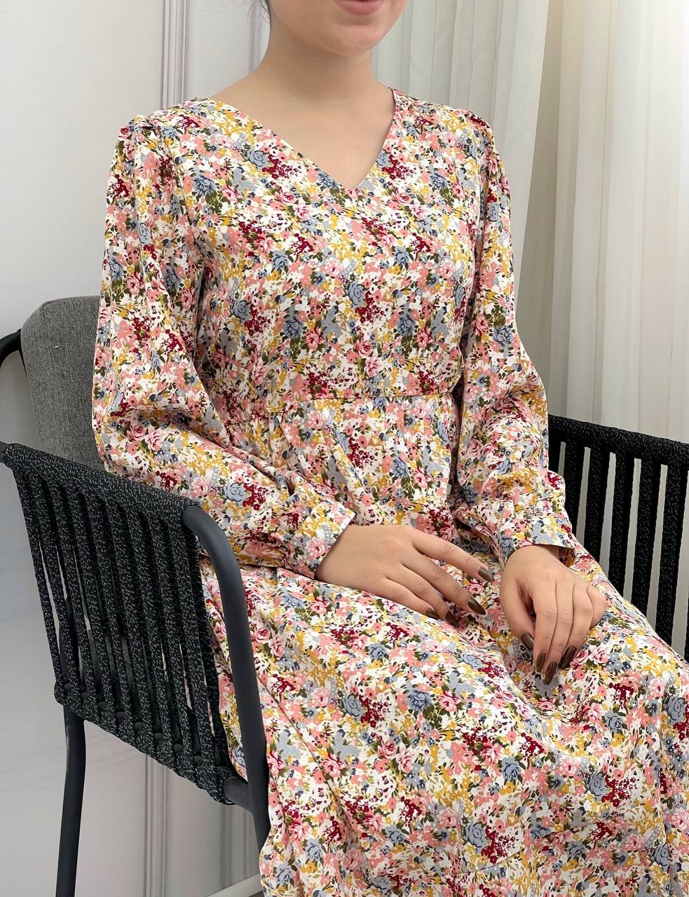 پیراهن گلدار تکرنگ کد 3796