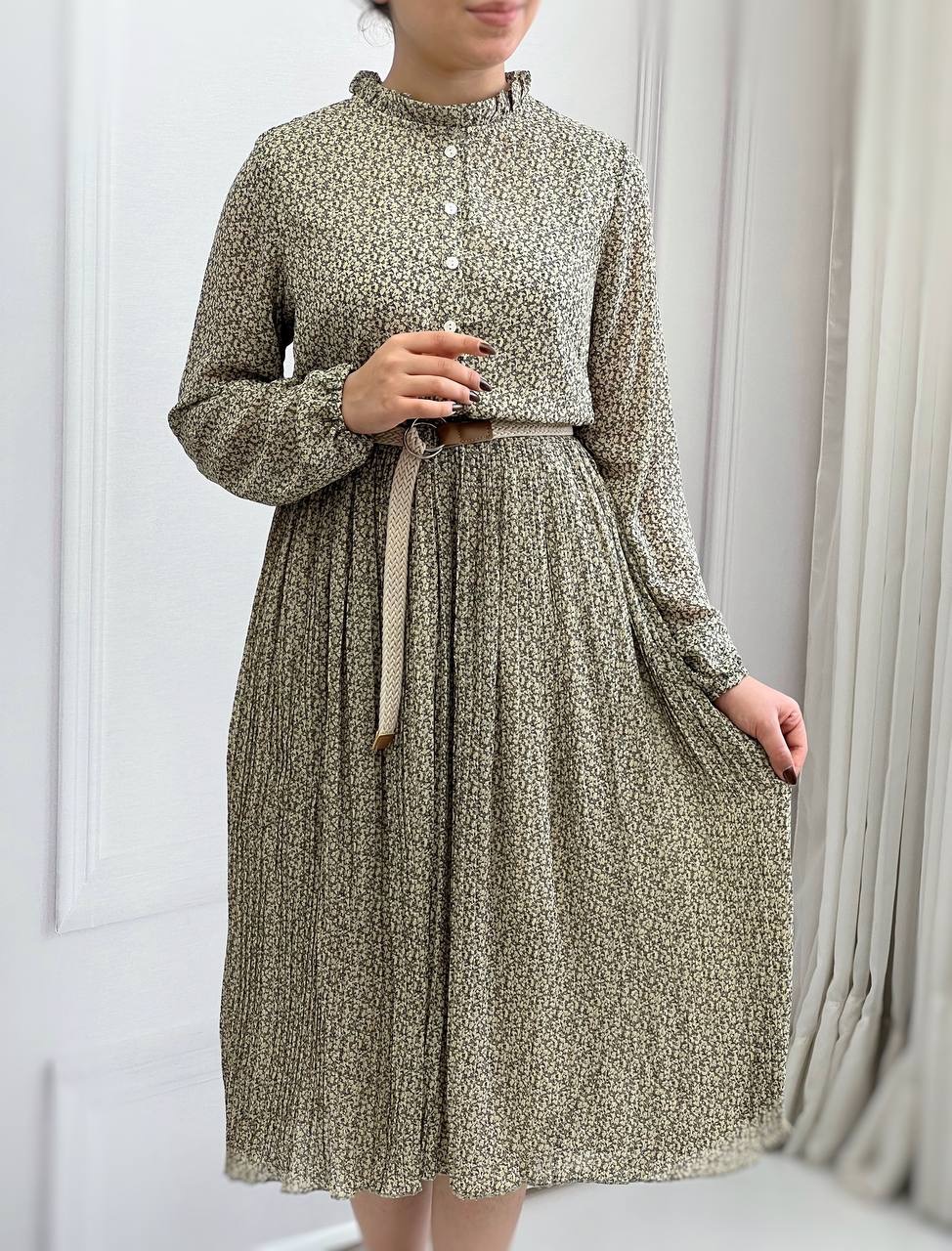 پیراهن حریر پلیسه گل ریز کد 3646