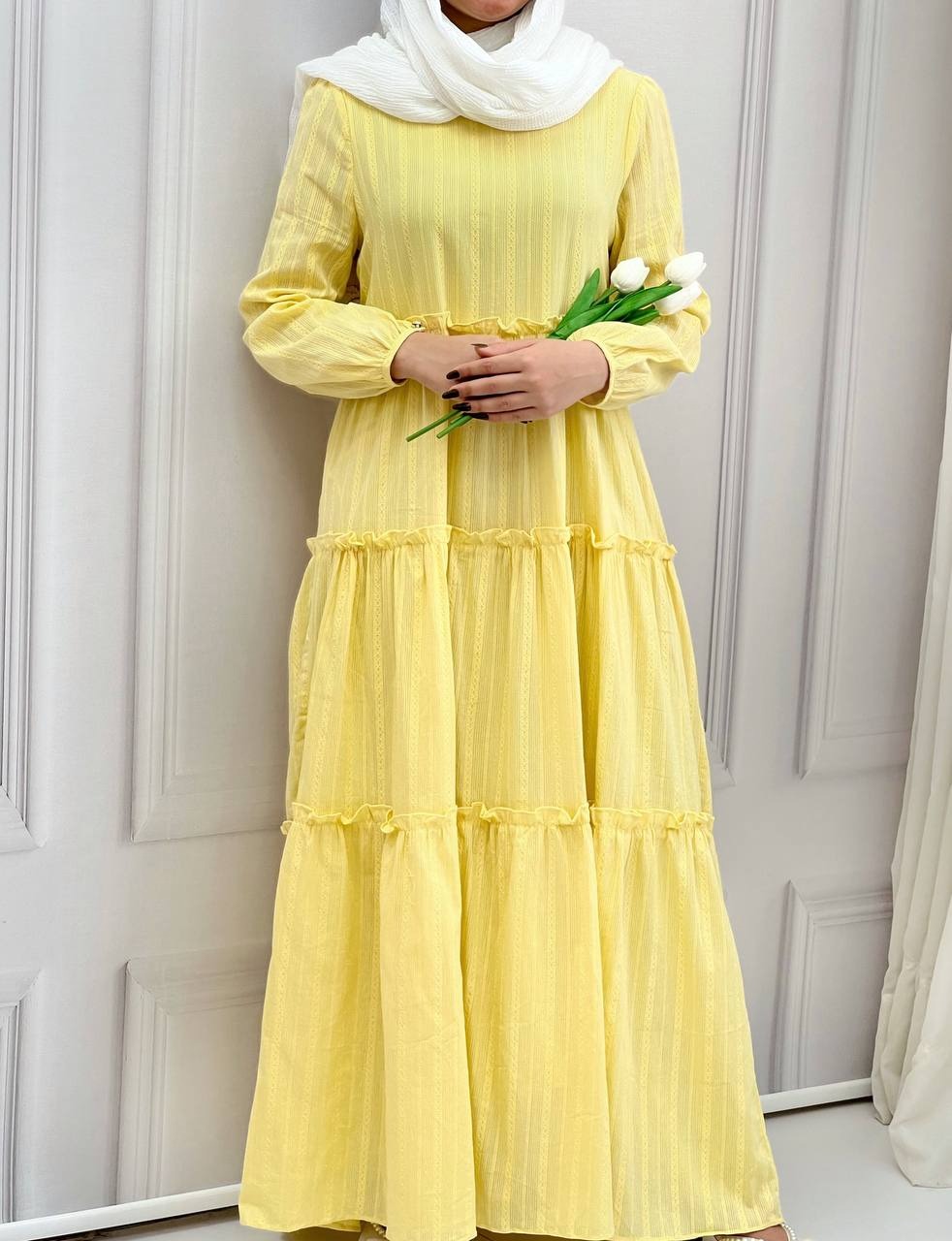 پیراهن بلند گل برجسته کد 3798