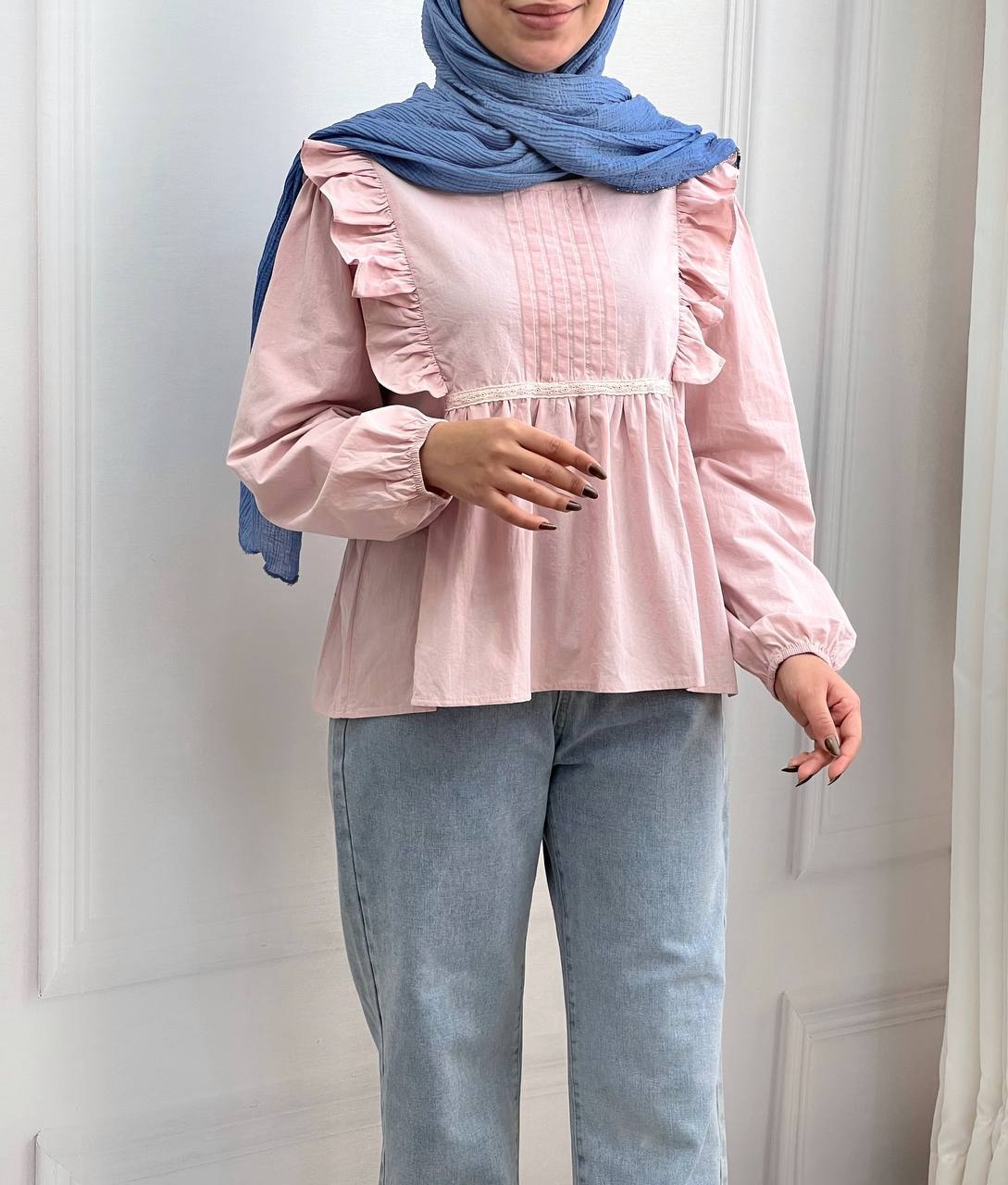 شومیز سرشانه چین عروسکی کد 3799