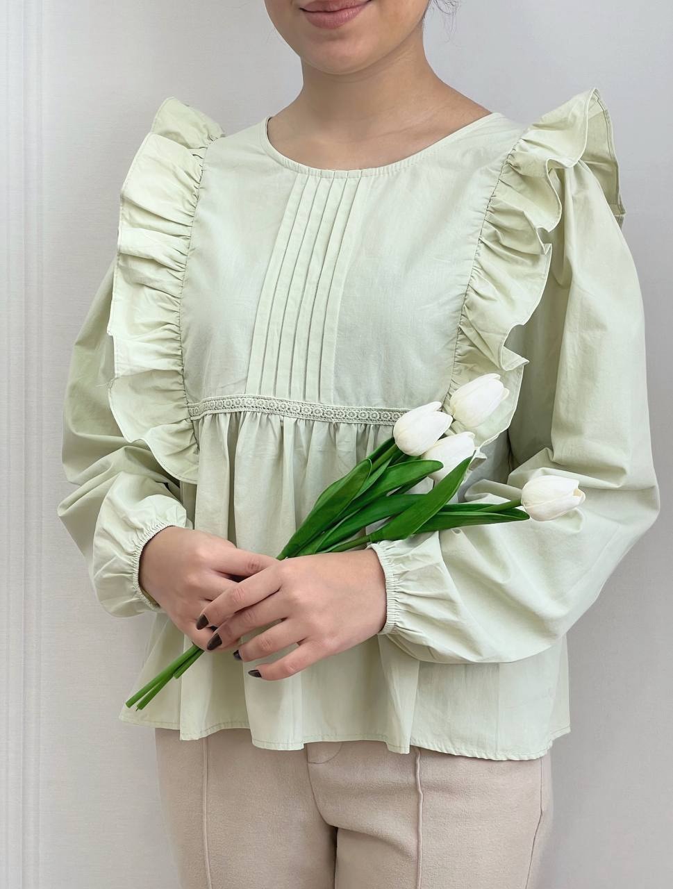 شومیز سرشانه چین عروسکی کد 3799