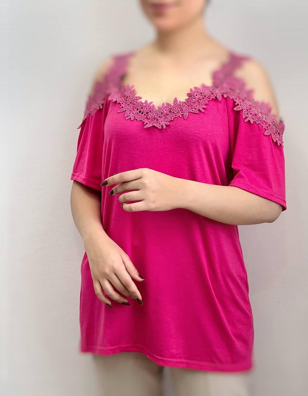 تاپ سرشانه باز یقه دانتل کد 3800