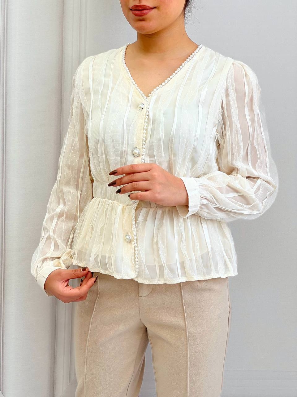 شومیز مرواریدی جلو دکمه کد 3803