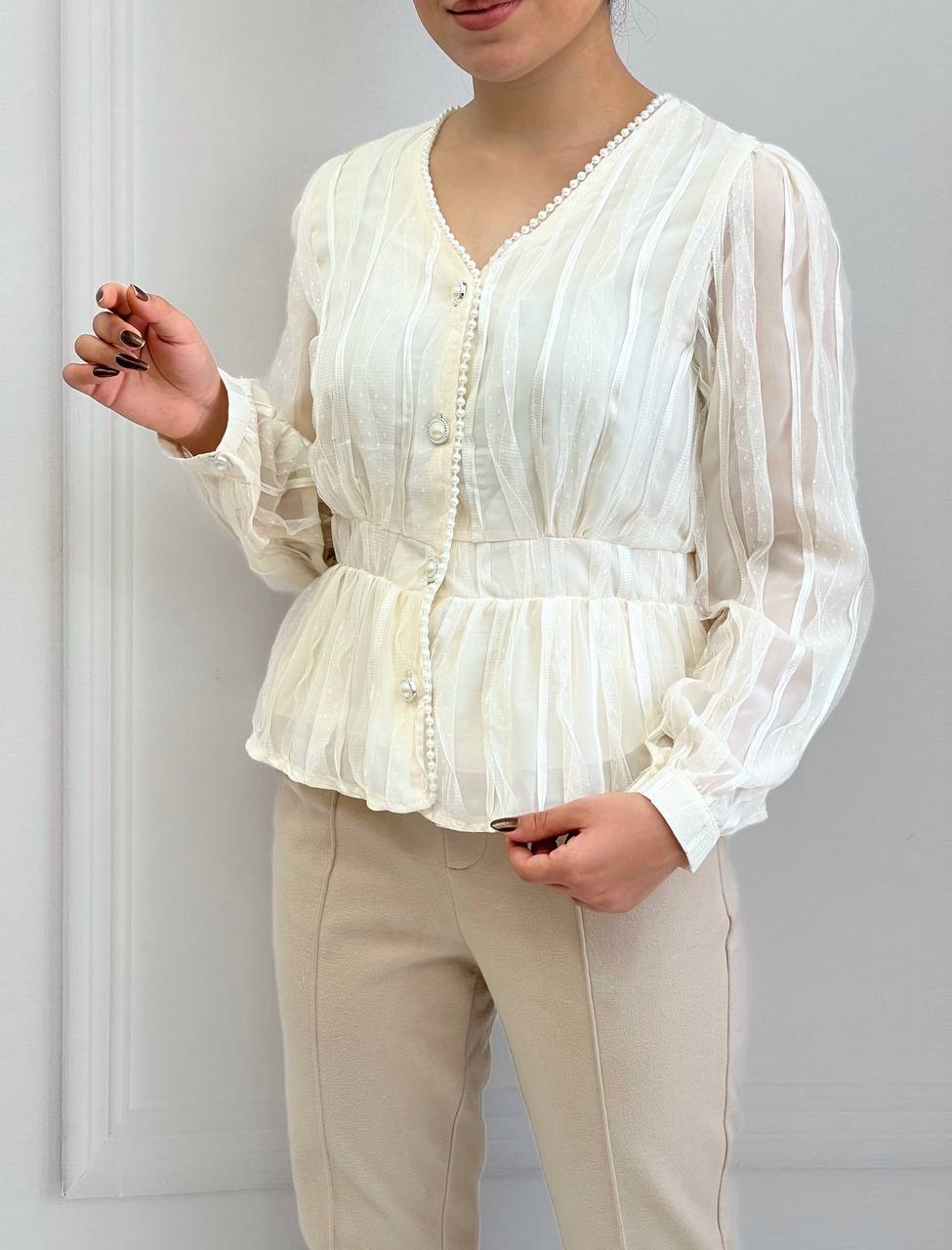 شومیز مرواریدی جلو دکمه کد 3803