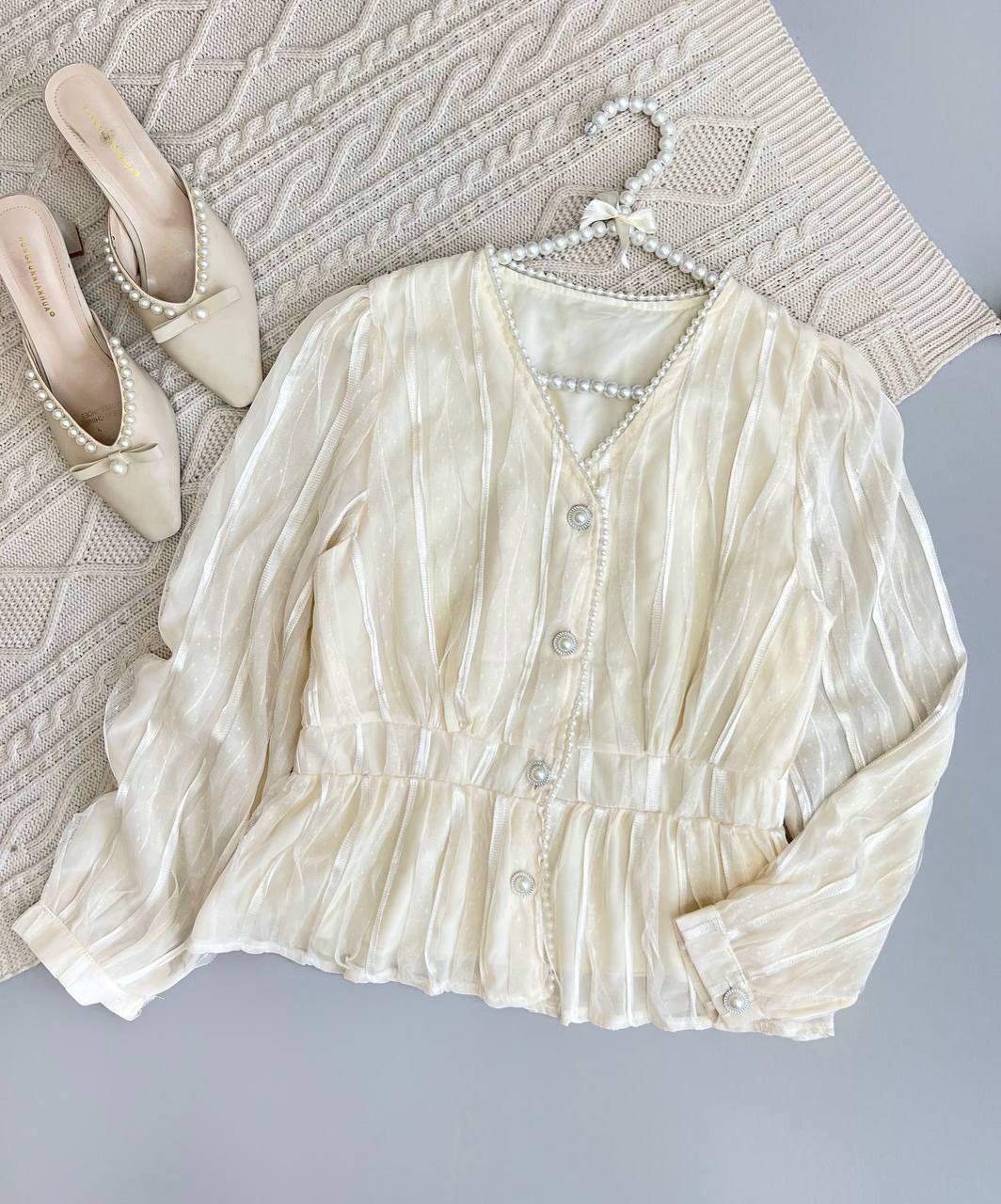 شومیز مرواریدی جلو دکمه کد 3803