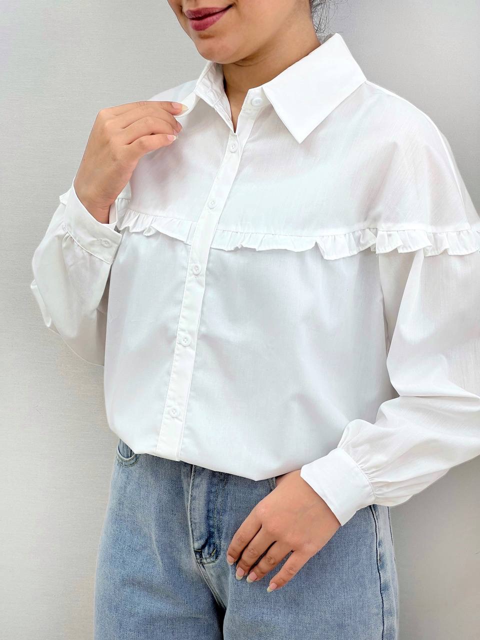 شومیز بالا چین دار جلو دکمه کد 3809