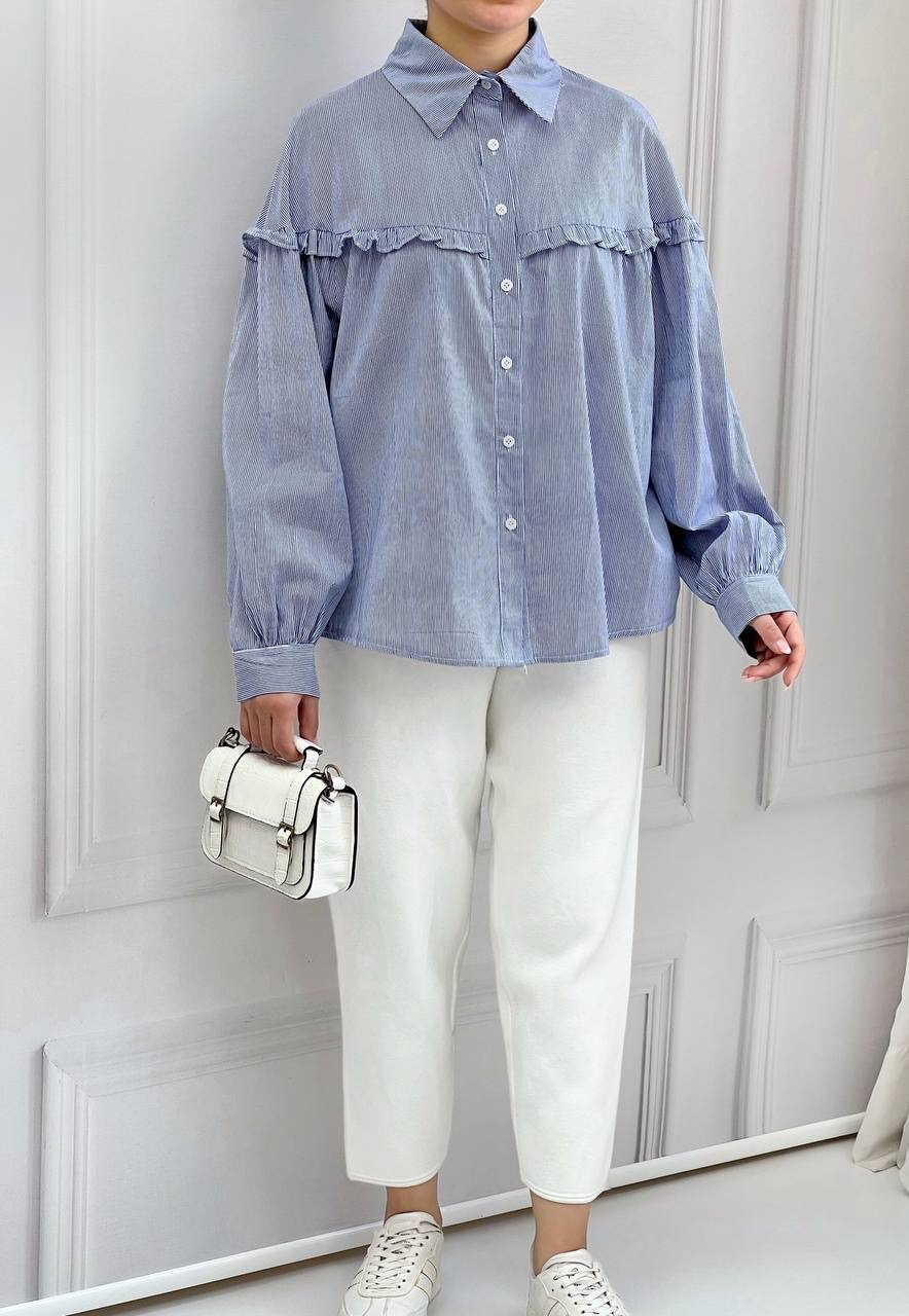 شومیز بالا چین دار جلو دکمه کد 3809