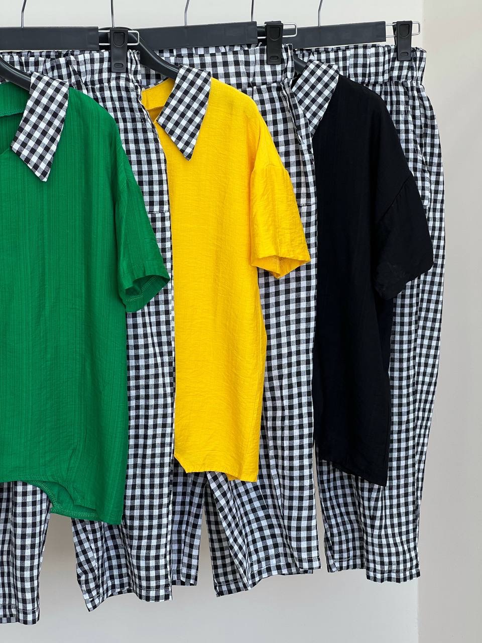 ست شومیز ساده با شلوار چهارخونه کد 3810