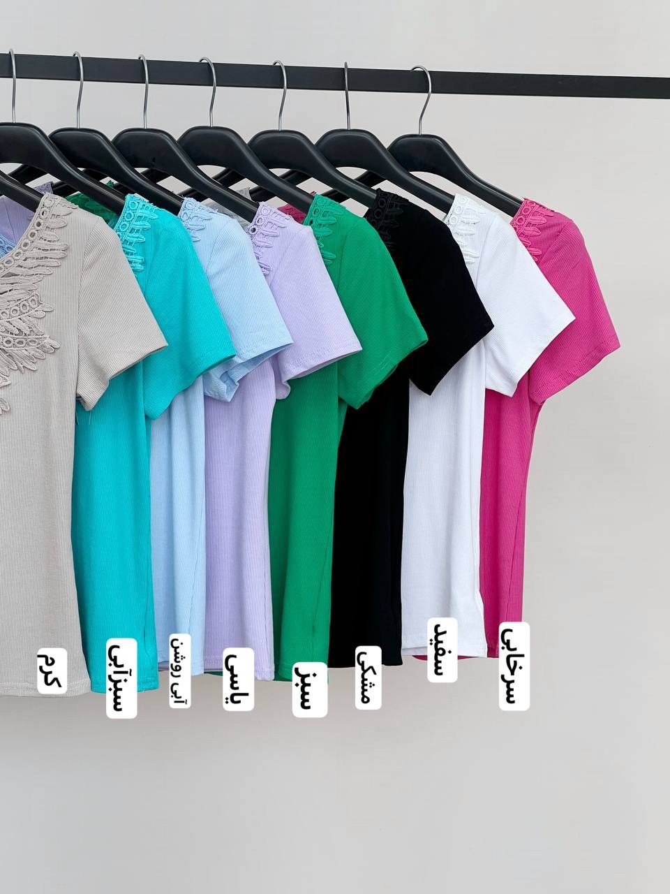 تیشرت یقه گیپور رنگی کد 3814