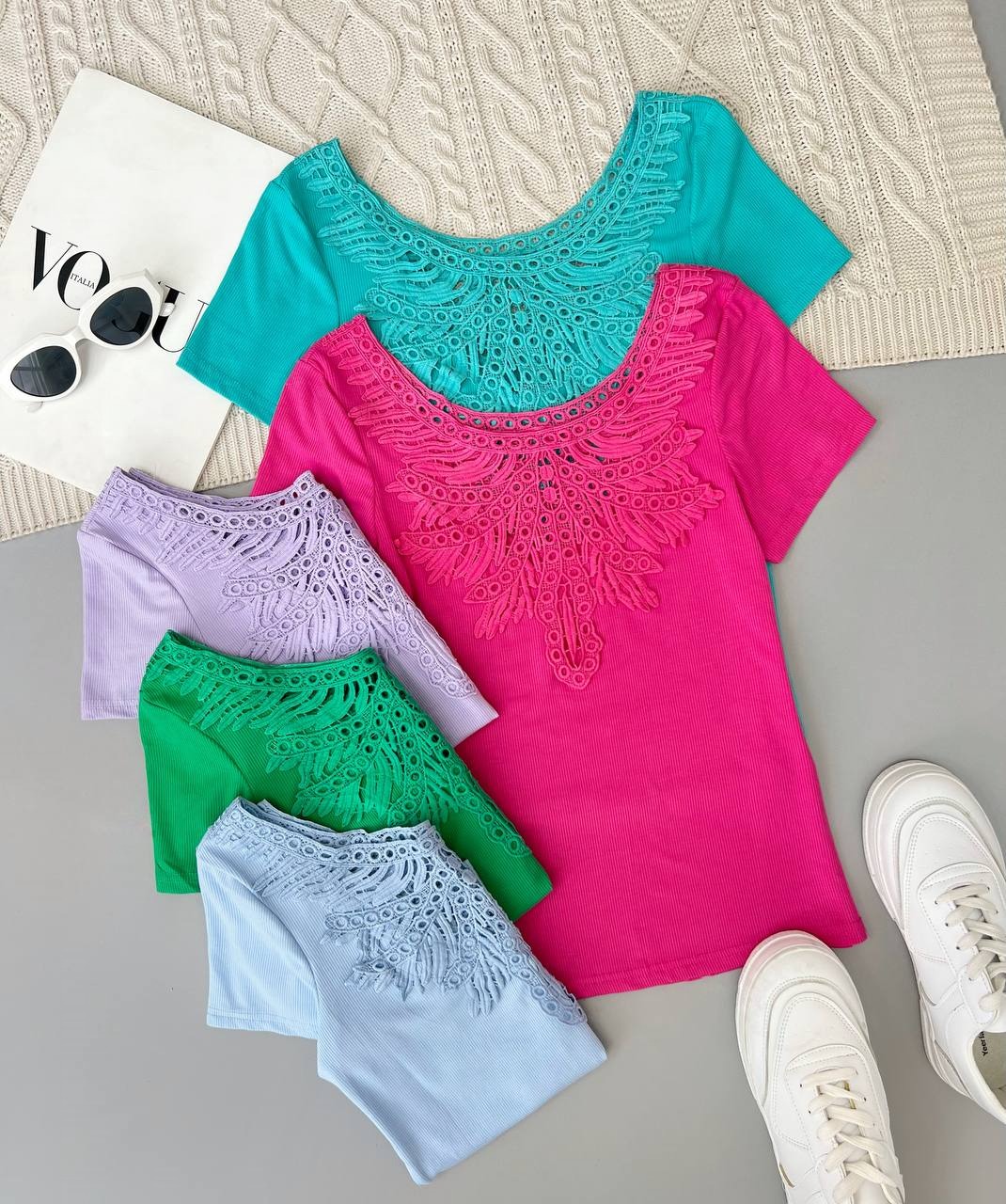 تیشرت یقه گیپور رنگی کد 3814