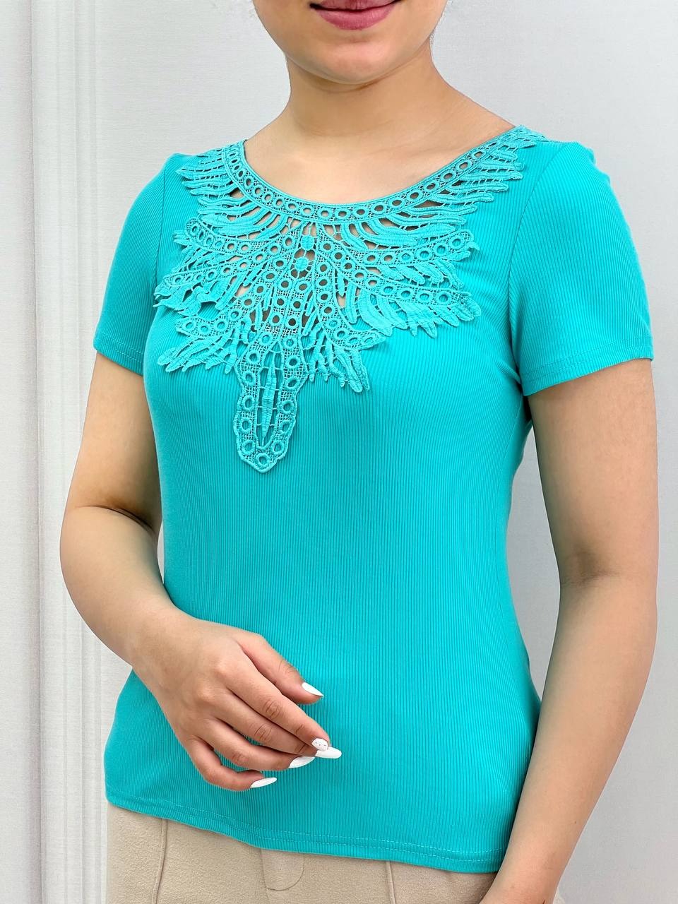 تیشرت یقه گیپور رنگی کد 3814