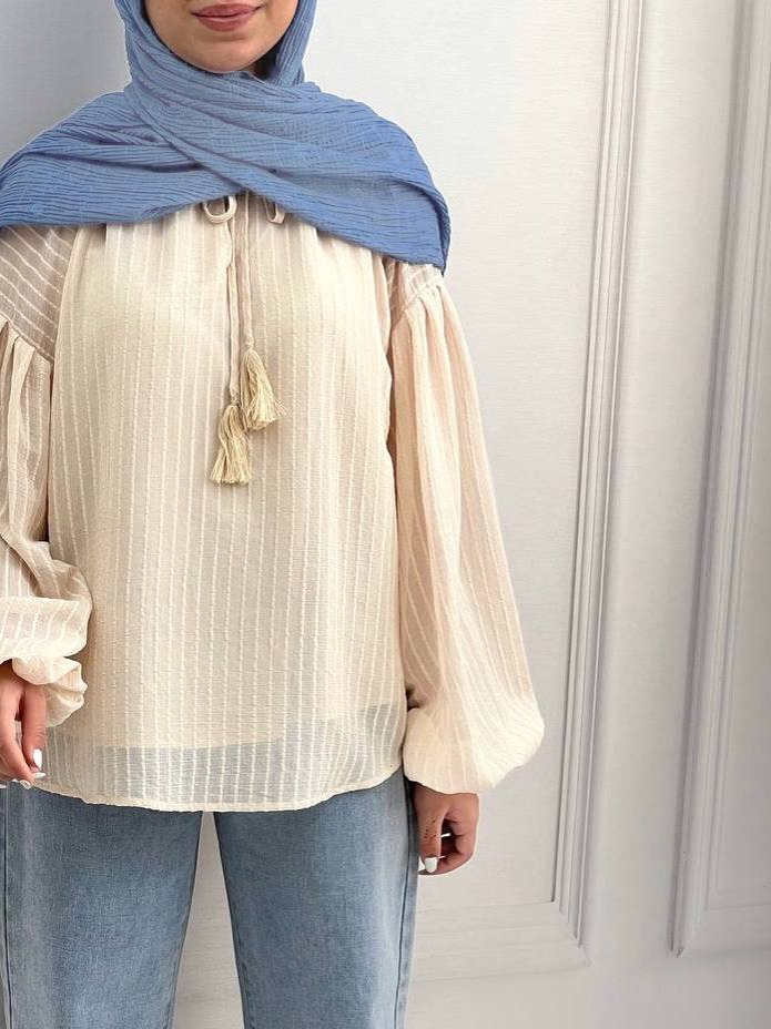 شومیز حریر گلدوزی شده آستین پف کد 3822