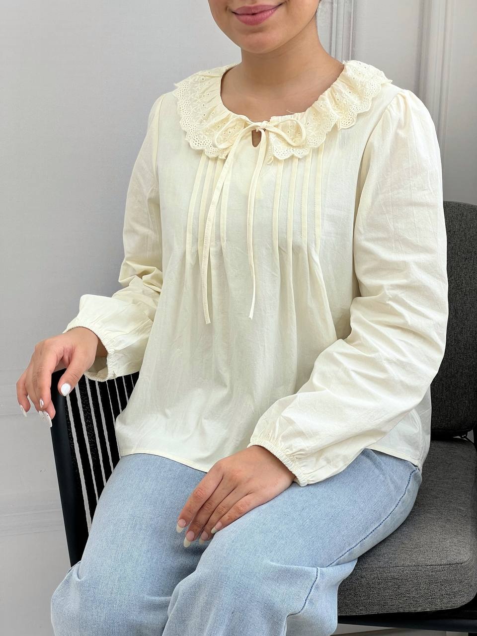 شومیز یقه خامه دوزی پاپیونی کد 3829