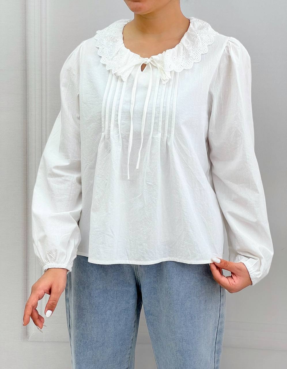 شومیز یقه خامه دوزی پاپیونی کد 3829