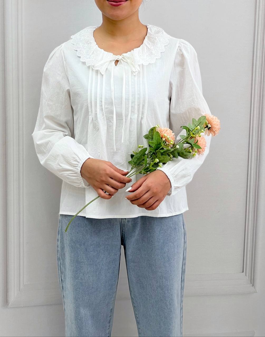 شومیز یقه خامه دوزی پاپیونی کد 3829