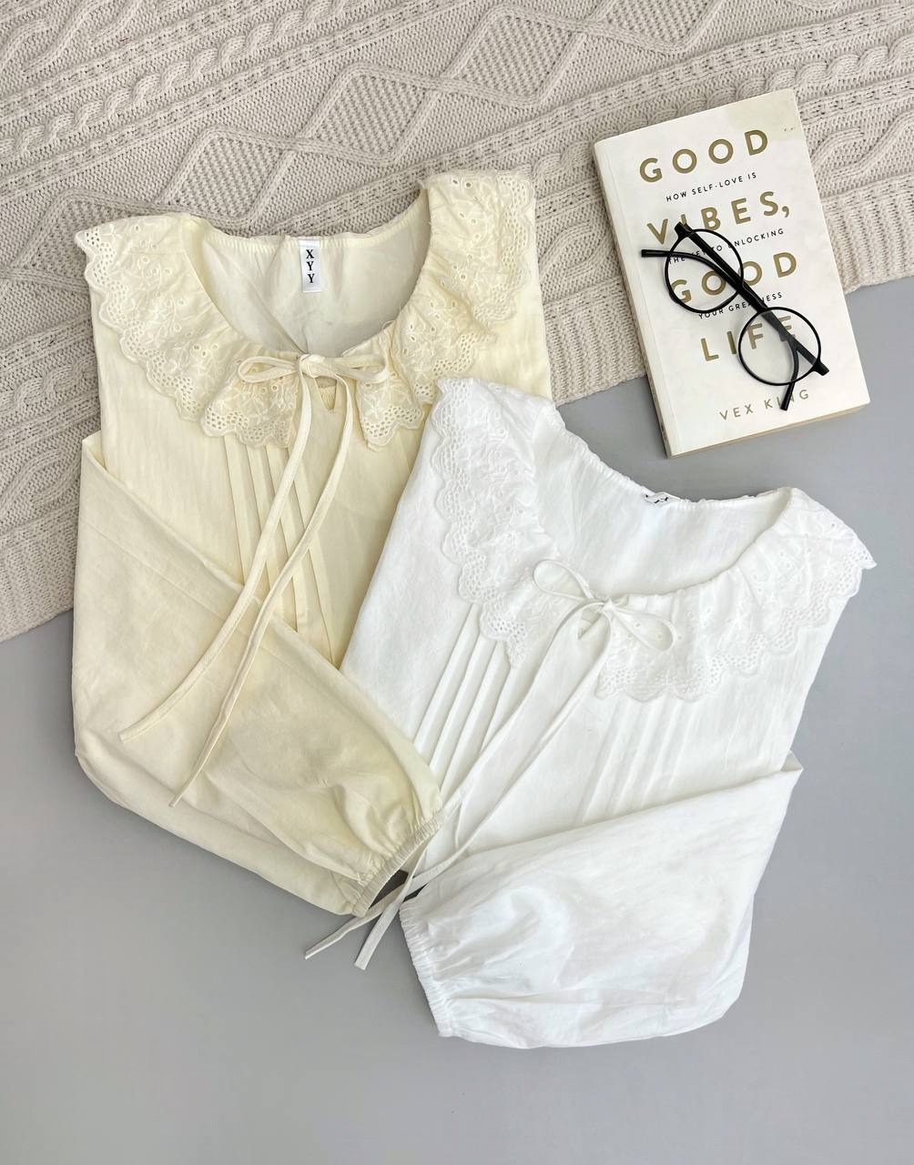 شومیز یقه خامه دوزی پاپیونی کد 3829