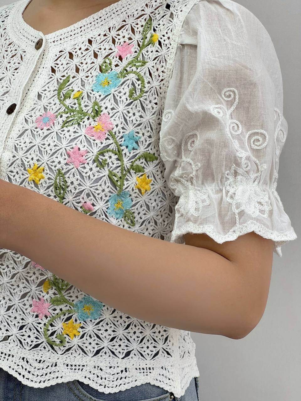 شومیز قلاب بافی آستین پف کد 3835