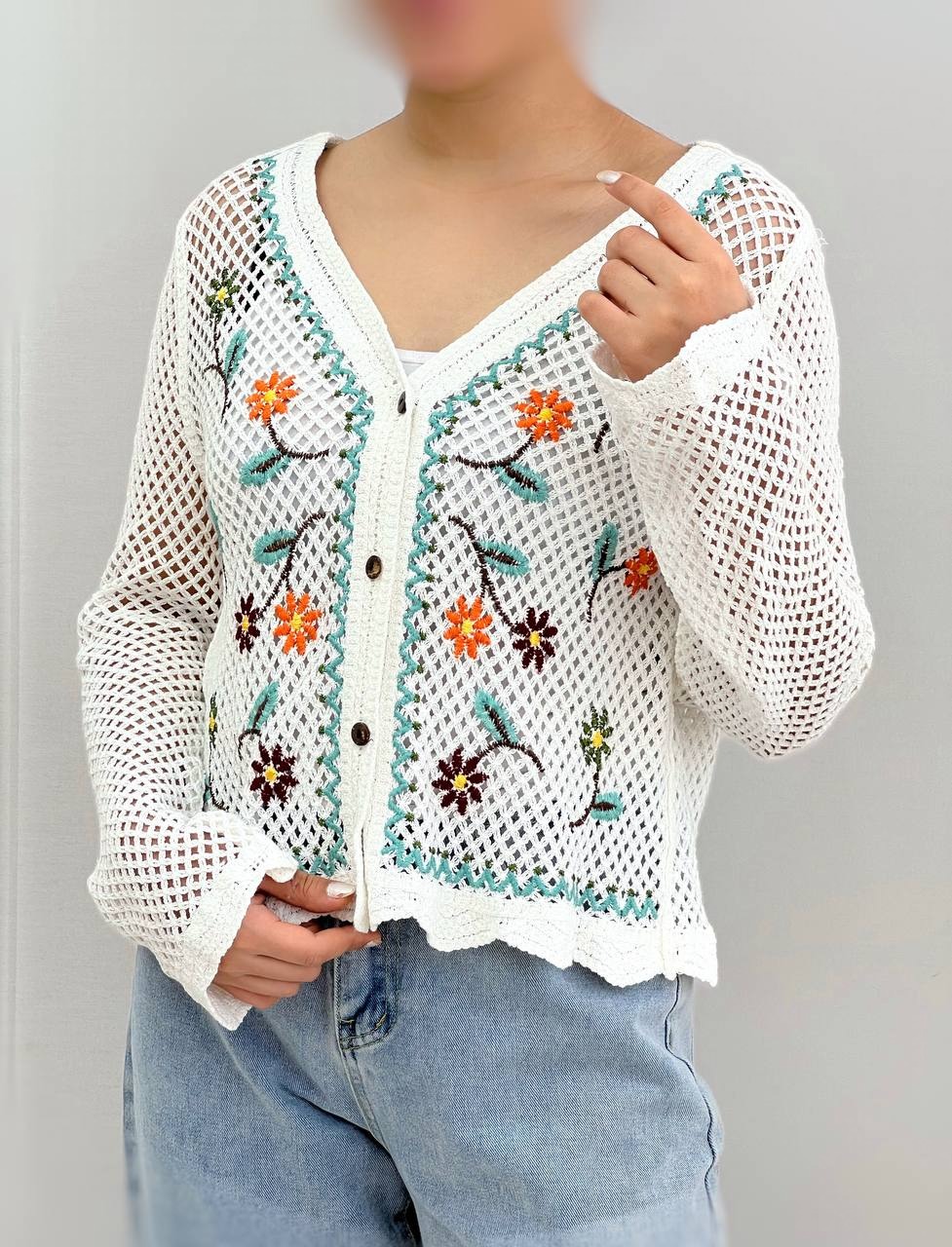 شومیز قلاب بافی جلو دکمه کد 3839