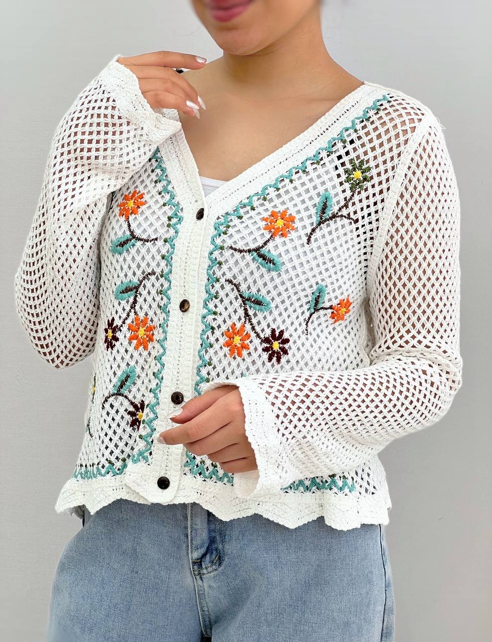 شومیز قلاب بافی جلو دکمه کد 3839