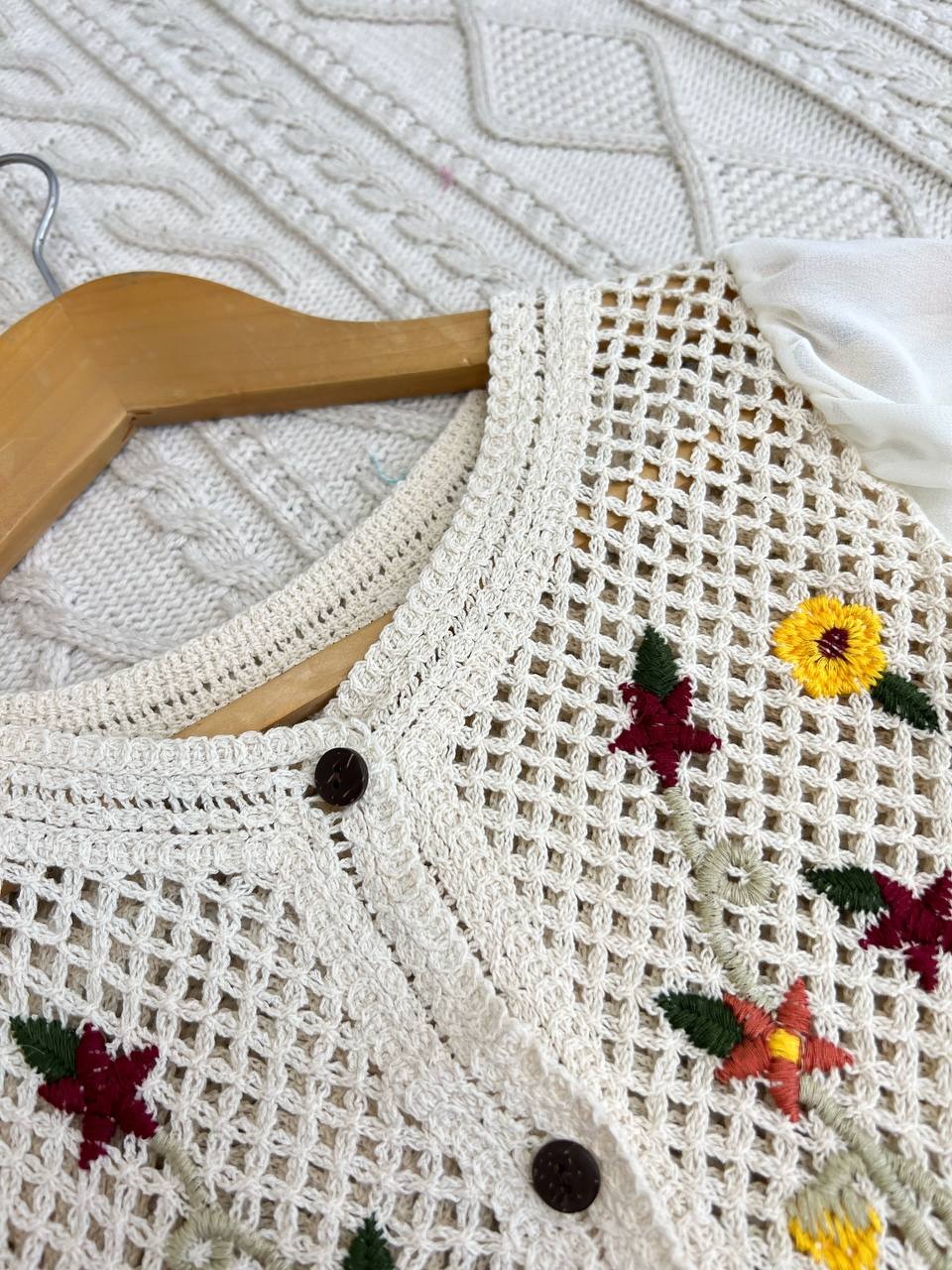 شومیز قلاب بافی آستین حریر کد 3840