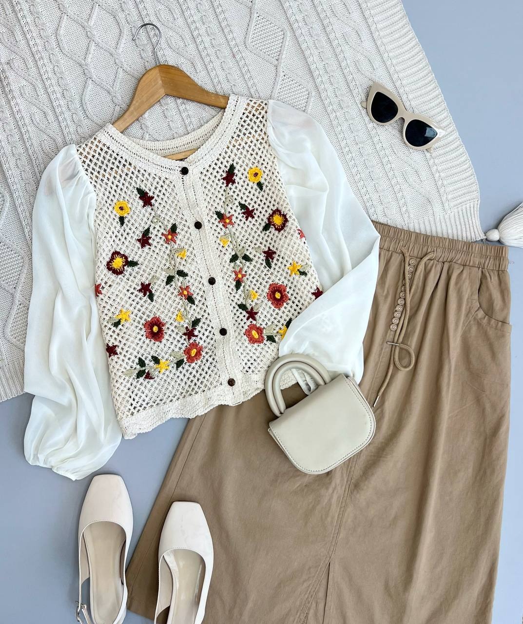 شومیز قلاب بافی آستین حریر کد 3840