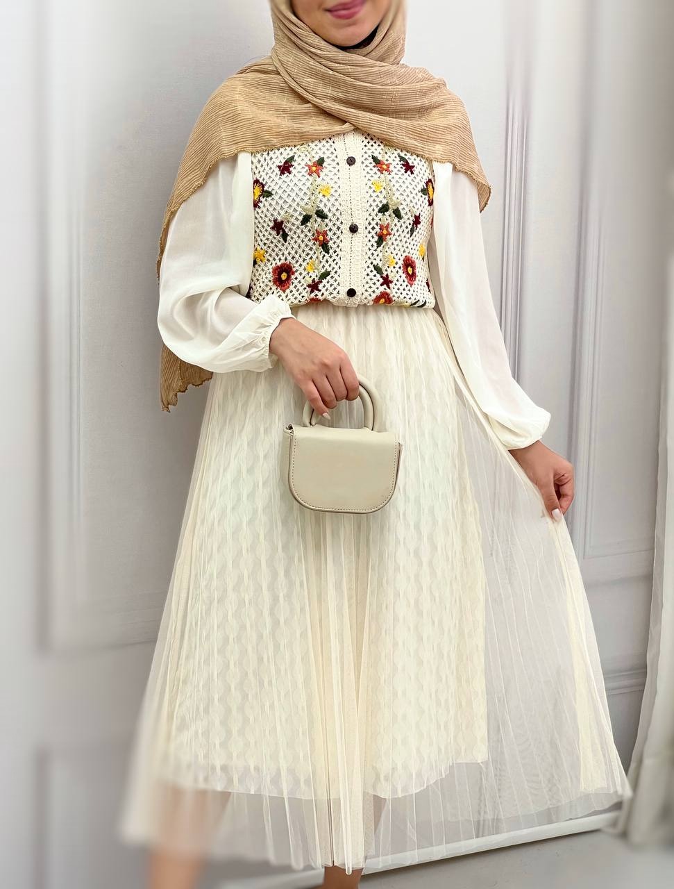 شومیز قلاب بافی آستین حریر کد 3840