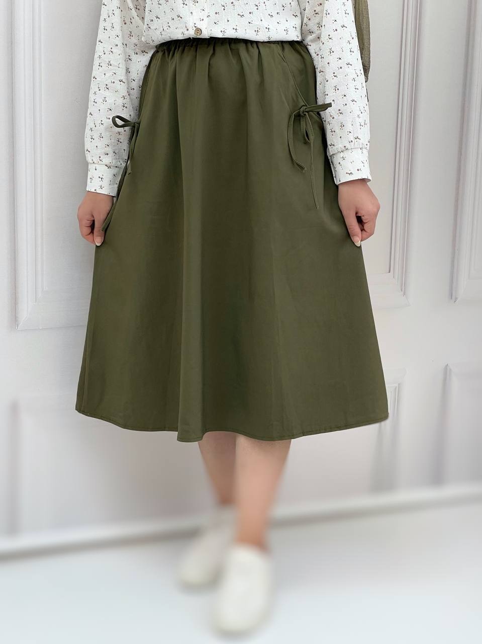 دامن کتان کش میدی کد 3844