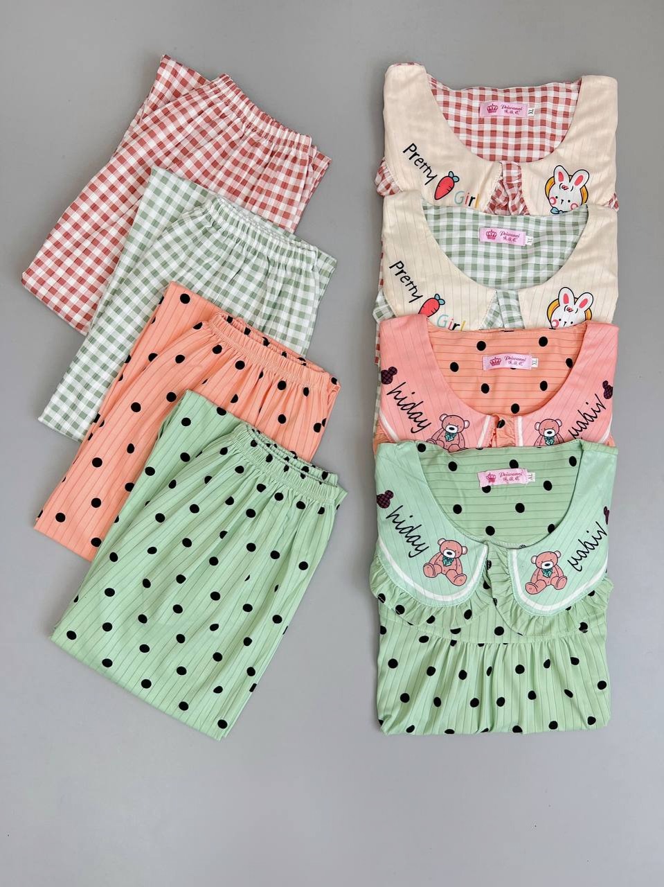 ست بلوز شلوار نخ و پنبه دوطرح کد 3847