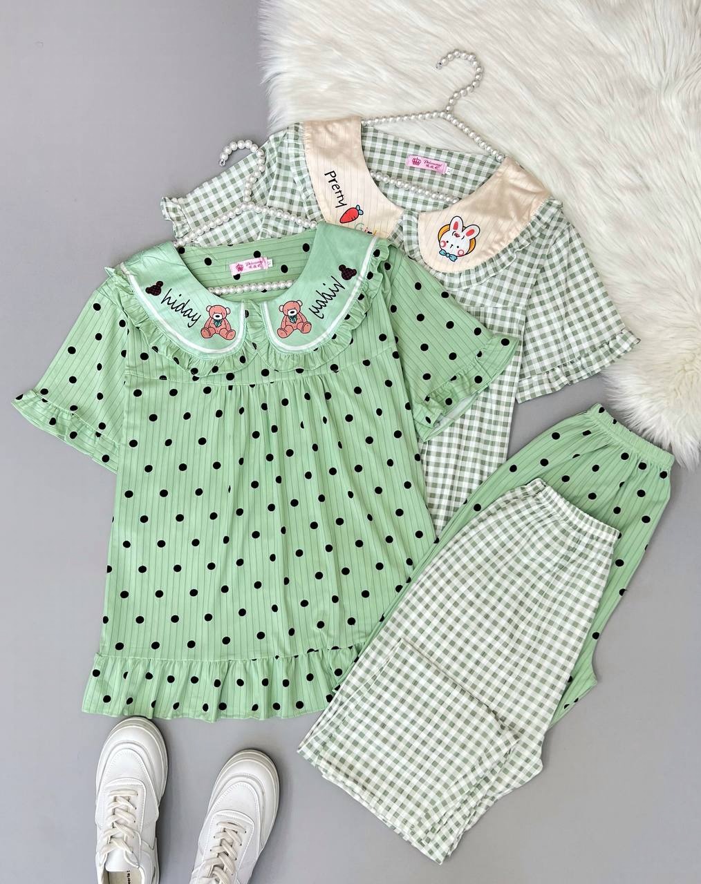 ست بلوز شلوار نخ و پنبه دوطرح کد 3847