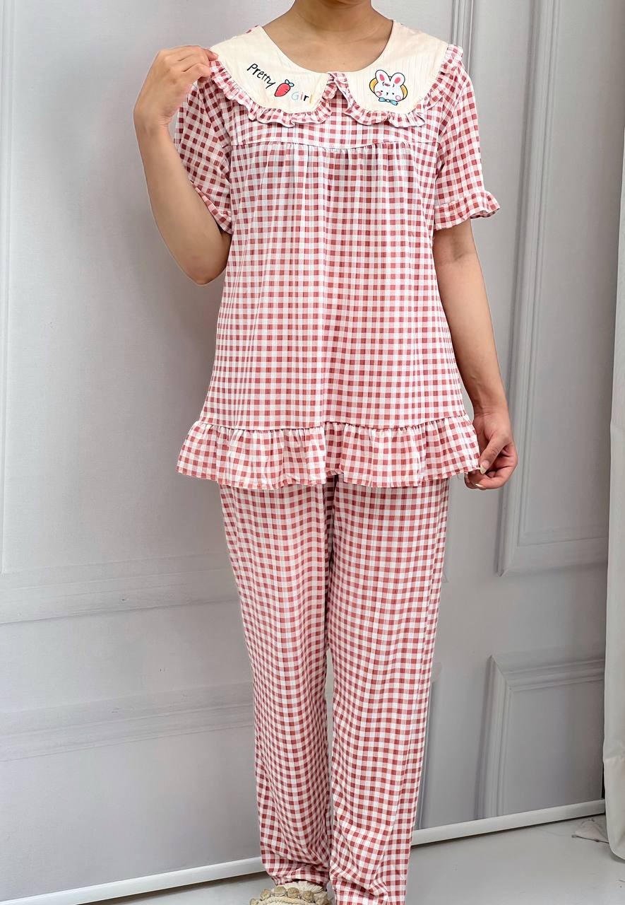 ست بلوز شلوار نخ و پنبه دوطرح کد 3847