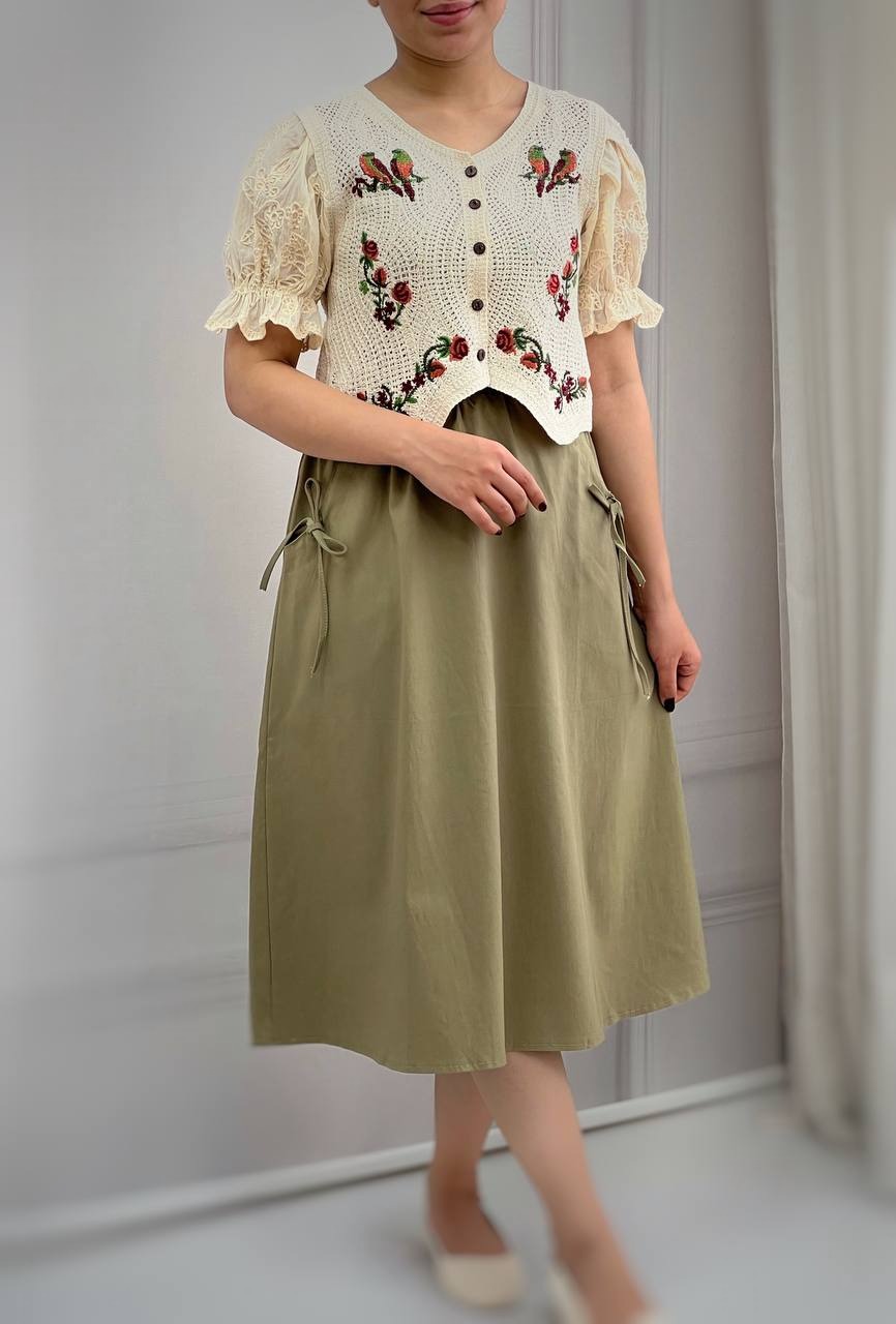 شومیز قلاب بافی آستین پف مدل 2 کد 3851