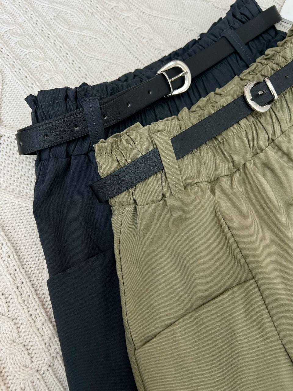 دامن کتان کش میدی بهمراه کمربند کد 3855